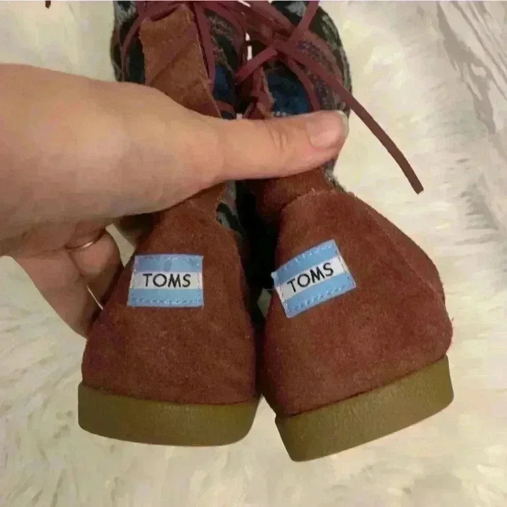 Toms rusty Burgundy Suede Jacquard Nepal tribal fleece lined Boot sz 9.5 - Picture 5 of 8